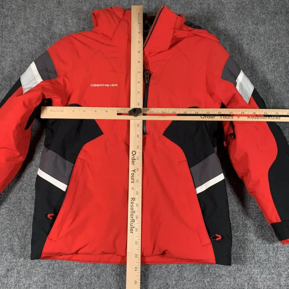 Obermeyer Ski Jacket Youth 8 Red Black Colorblock Hooded Insulated Ski Winter